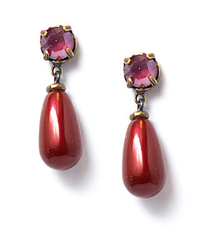 Позлатени обеци Tera перли и кристали Swarovski в червено снимка