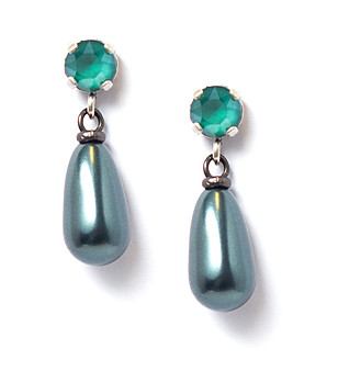 Позлатени дамски обеци Tera перли и кристали Swarovski  в синьо-зелен нюанс снимка