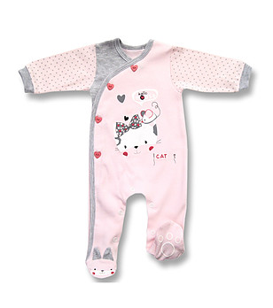 Бебешки памучен гащеризон за новородено в розово и сиво снимка