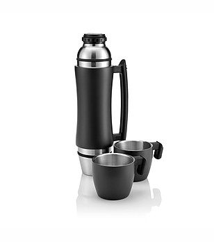 Черен термос 700 мл с 2 чаши снимка