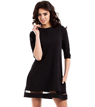 Черна памучна рокля с прозрачен кант Rori снимка