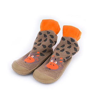 Бебешки чорапи в кафяво и оранжево с гумена подметка снимка