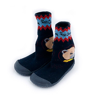 Тъмносини детски чорапи с гумена подметка снимка