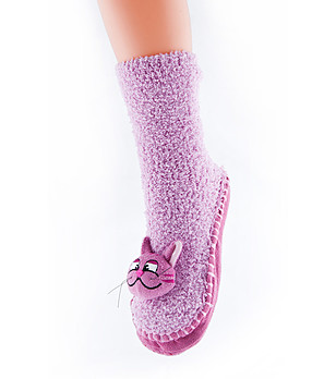 Детски розово-лилави чорапи с декоративно Коте от 24 до 30 номер снимка