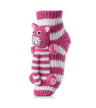 Дамски плетени чорапи в розово и бяло Коте снимка