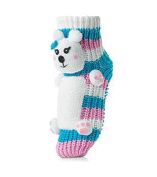 Дамски плетени чорапи в розово, синьо и бяло Кученце снимка