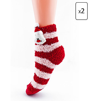 Комплект от 2 чифта дамски чорапи в червено и бяло Снежен човек снимка