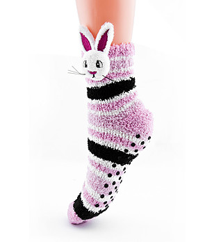 Дамски противохлъзгащи чорапи в лилаво, черно и бяло Зайче снимка