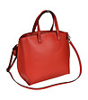 Червена дамска кожена чанта с пандела-1 снимка