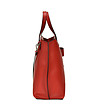 Червена дамска кожена чанта с пандела-3 снимка