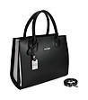Ефектна кожена дамска чанта в черно с контрастни платки-2 снимка