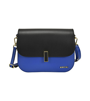Малка кожена дамска чанта в синьо и черно снимка