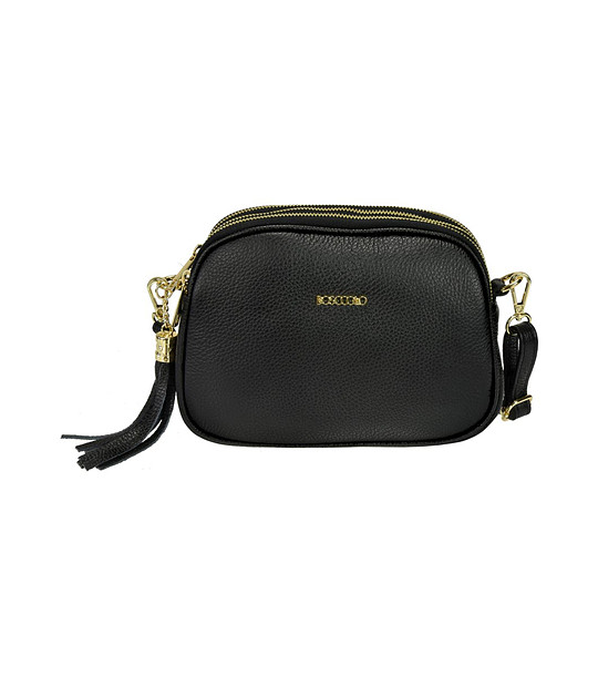 Малка дамска чанта в черен цвят с пискюл Telmia снимка