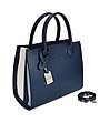 Ефектна кожена дамска чанта в синьо с контрастни платки-2 снимка