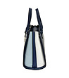 Ефектна кожена дамска чанта в синьо с контрастни платки-3 снимка