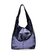 Синя кожена дамска чанта с лъскав ефект Belinda-1 снимка
