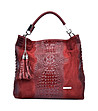 Червена кожена дамска чанта с пискюли Alexis-0 снимка