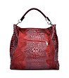 Червена кожена дамска чанта с пискюли Alexis-1 снимка