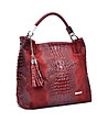 Червена кожена дамска чанта с пискюли Alexis-2 снимка