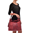 Червена кожена дамска чанта с пискюли Alexis-4 снимка