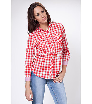 Карирана памучна дамска риза в червено и бяло Raisa снимка