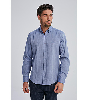 Синя памучна мъжка риза Mories снимка