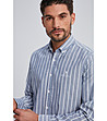 Памучна мъжка риза в синьо на райе Marvic-4 снимка