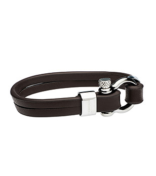 Кафява мъжка кожена гривна с ефектна закопчалка Bruno снимка