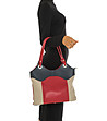 Кожена дамска чанта в червено, тъмносиньо и бежово Christa-4 снимка