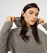 Сив дамски вълнен пуловер с качулка Lala-1 снимка
