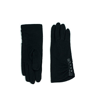 Черни дамски вълнени ръкавици с декоративни копчета Elyse снимка