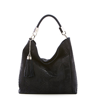 Кожена дамска релефна чанта в тъмносиньо снимка