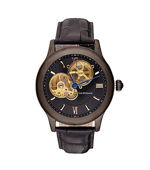 Unisex черен часовник с римски цифри Gustus снимка