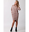 Бежова рокля с флорален принт в розово-2 снимка