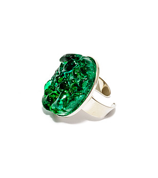 Регулируем дамски пръстен със зелен елемент Lora снимка
