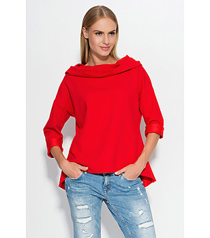 Червена дамска блуза с качулка Nina снимка