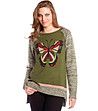 Зелен дамски плетен пуловер с пеперуда Brandy-0 снимка