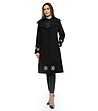 Дълго черно дамско палто с бродерии-0 снимка