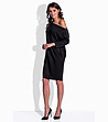Черна памучна рокля с голо рамо-2 снимка