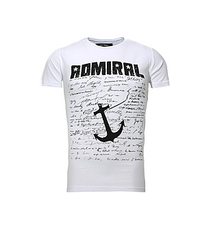 Бяла памучна мъжка тениска Admiral снимка