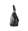 Черна кожена дамска чанта с флорални мотиви-3 снимка