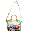 Дамска кожена многоцветна чанта с флорални мотиви Lina-0 снимка