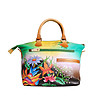 Дамска кожена многоцветна чанта с флорални мотиви Lina-1 снимка