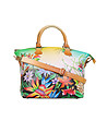 Дамска кожена многоцветна чанта с флорални мотиви Lina-4 снимка