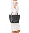 Тъмносиня кожена дамска чанта с релеф Alex-3 снимка
