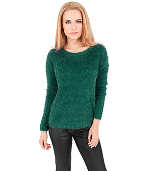 Зелен пухкав дамски пуловер Shirley снимка