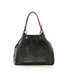 Черна кожена чанта с кафяви дръжки Dee-1 снимка