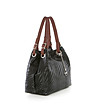 Черна кожена чанта с кафяви дръжки Dee-2 снимка