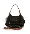 Черна кожена чанта с кафяви дръжки Dee-4 снимка
