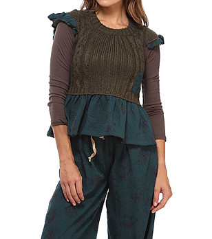 Комплект от блуза и пуловер в кафяво и цвят петрол снимка